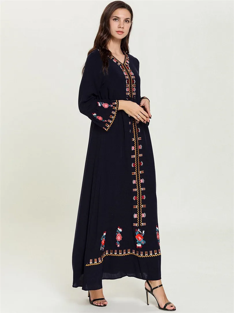 Этническая Вышивка мусульманская абайя длинные платья кимоно длинный халат Jubah