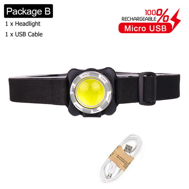 Package B Светодиодный мини-фонарь на открытом воздухе, красный белый свет, Micro usb зарядка, фара, налобный фонарь, Спортивная вспышка, длительный срок службы батареи - Испускаемый цвет: Package B