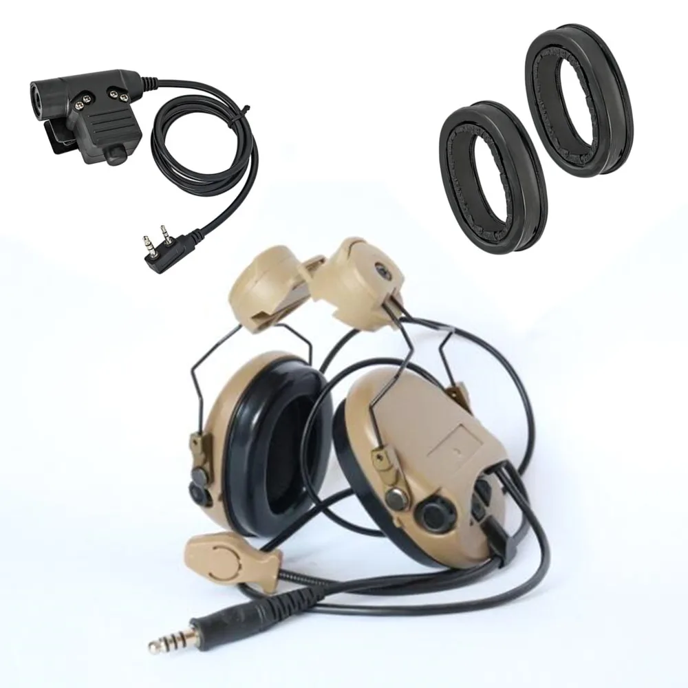 ARC helmet rail bracket electronic shooting hearing protection headset + silicone earmuffs + U94 PTT