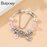 buipoey silver color mom heart charm bracelets for women original pink heart crystal bead fashion charm bracelet mothers gift