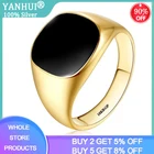 YANHUI Лидер продаж Для мужчин кольцо 18K золото Цвет с черным ониксом в камень Обручение Для мужчин t обручальное кольцо Размеры 789101112 Кольца из нержавейки R0378