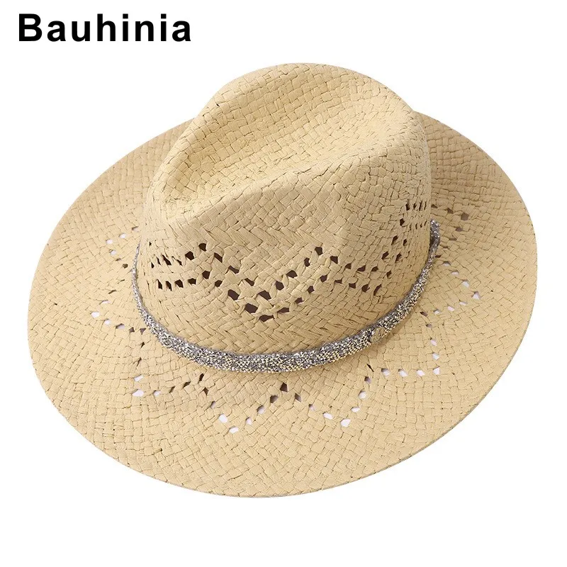 Шляпа Bauhinia коническая женская однотонная модная Соломенная Панама с цепочкой со