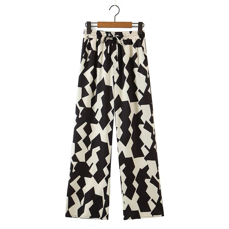 

ZXQJ Vintage Women Geomtric Print Straight Trousers 2020 Fashion Ladies Stylish Long Pants Causal Female Pants Chic Girl