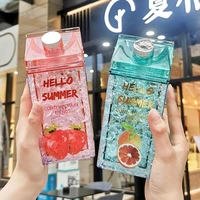 double layer milk box plastic straw cup summer refrigeration ice water bottle double layer plastic mug eco friendly with lid