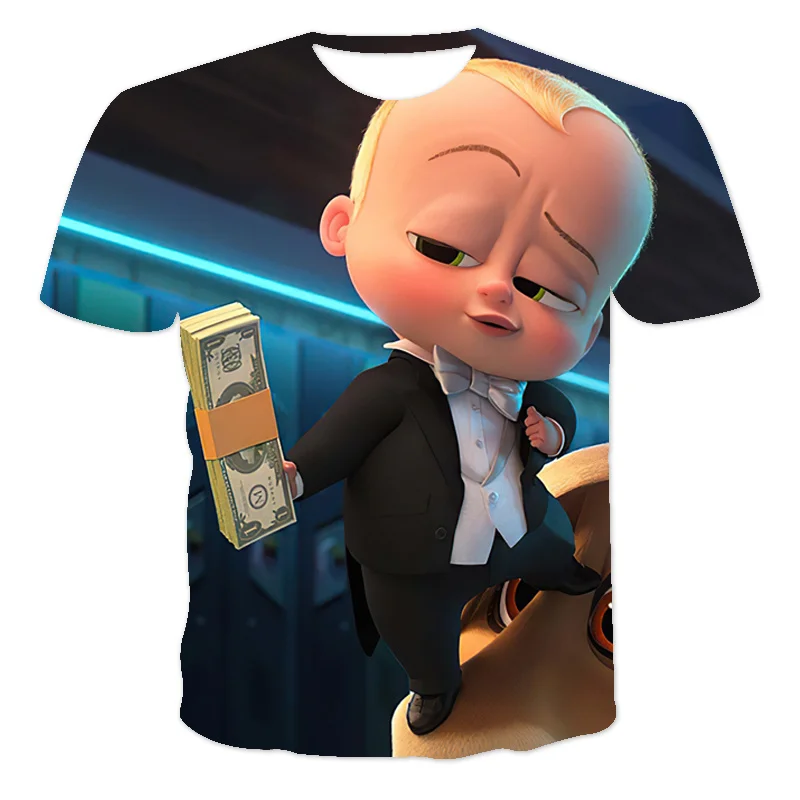 Летняя мода 3D с принтом Детские футболки для маленьких мальчиков Boss Kawaii коротким