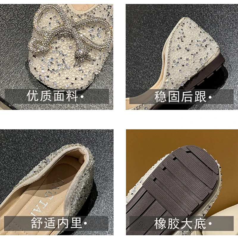 

Retro Woman Shoes Female Footwear Square Toe Crystal Modis Casual Sneaker Shallow Mouth Dress New Grandma Rhinestone 2021 Summer