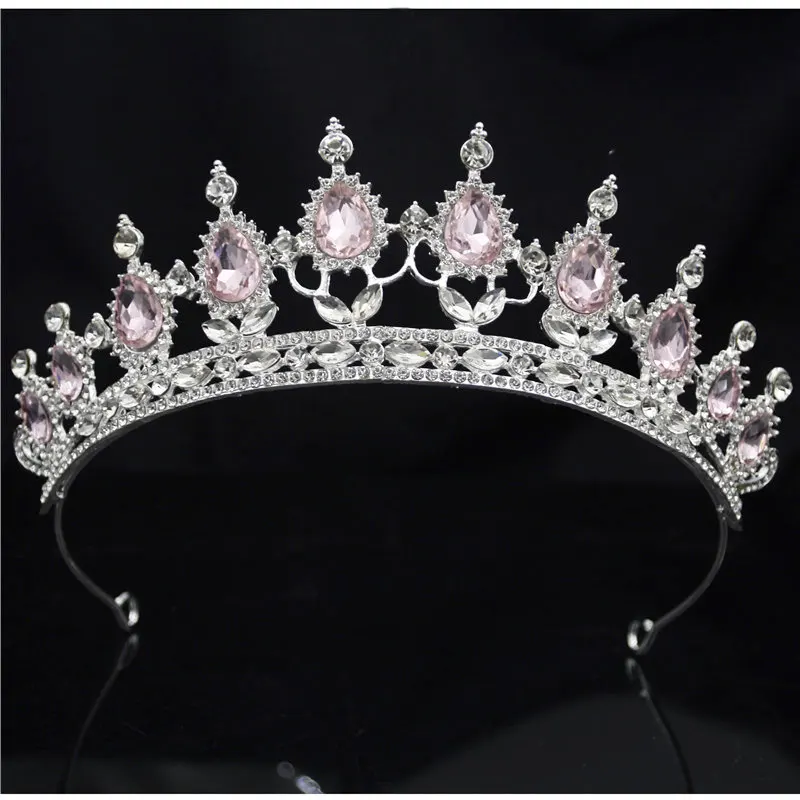 Silver Pink Винтажная диадема в стиле барокко с золотыми кристаллами, корона для королевской диадемы, свадебная корона, диадемы, ободки для невесты, свадебные украшения для волос, аксессуары - Окраска металла: Silver Pink