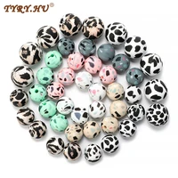 tyry hu 10pcs 1215mm tie dye leopard chewable colorful silicone beads diy pacifier chain baby safe teether accessries bpa free