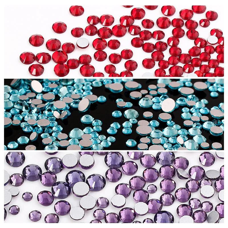 

18 Colors Nail Art Rhinestone Decorations Mixed Sizes Shiny Flat Bottom Glass Stones 3D Design Manicure Accessory For Nail DIY