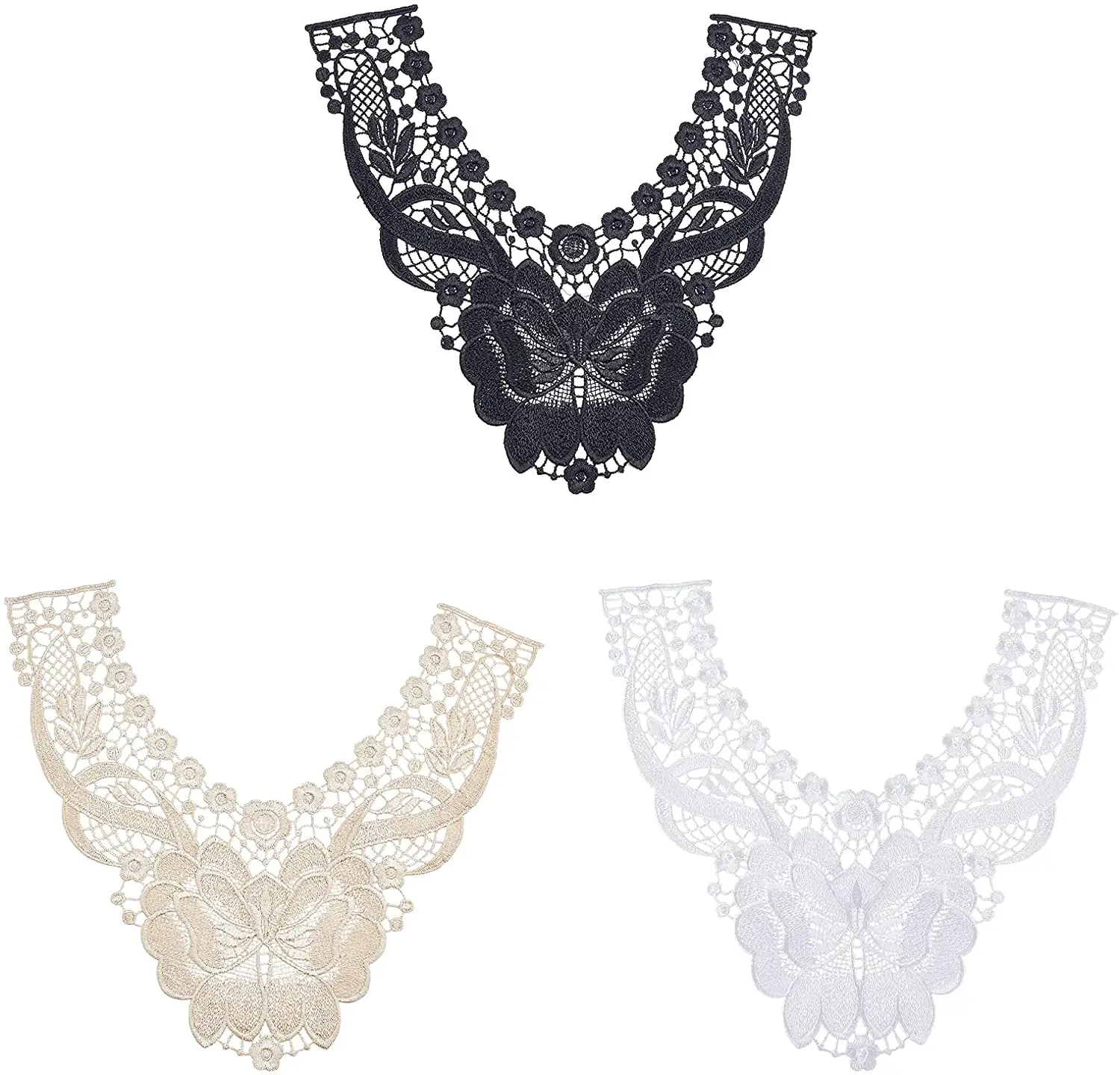 

3 шт. аппликация на шею воротник нашивка вышитые цветочные водорастворимые кружева для свадебного платья костюмы