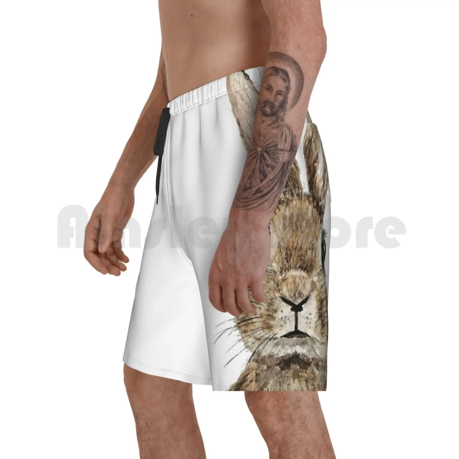 

Пляжные шорты с милым невинным кроликом акварелью минималистским рисунком животных