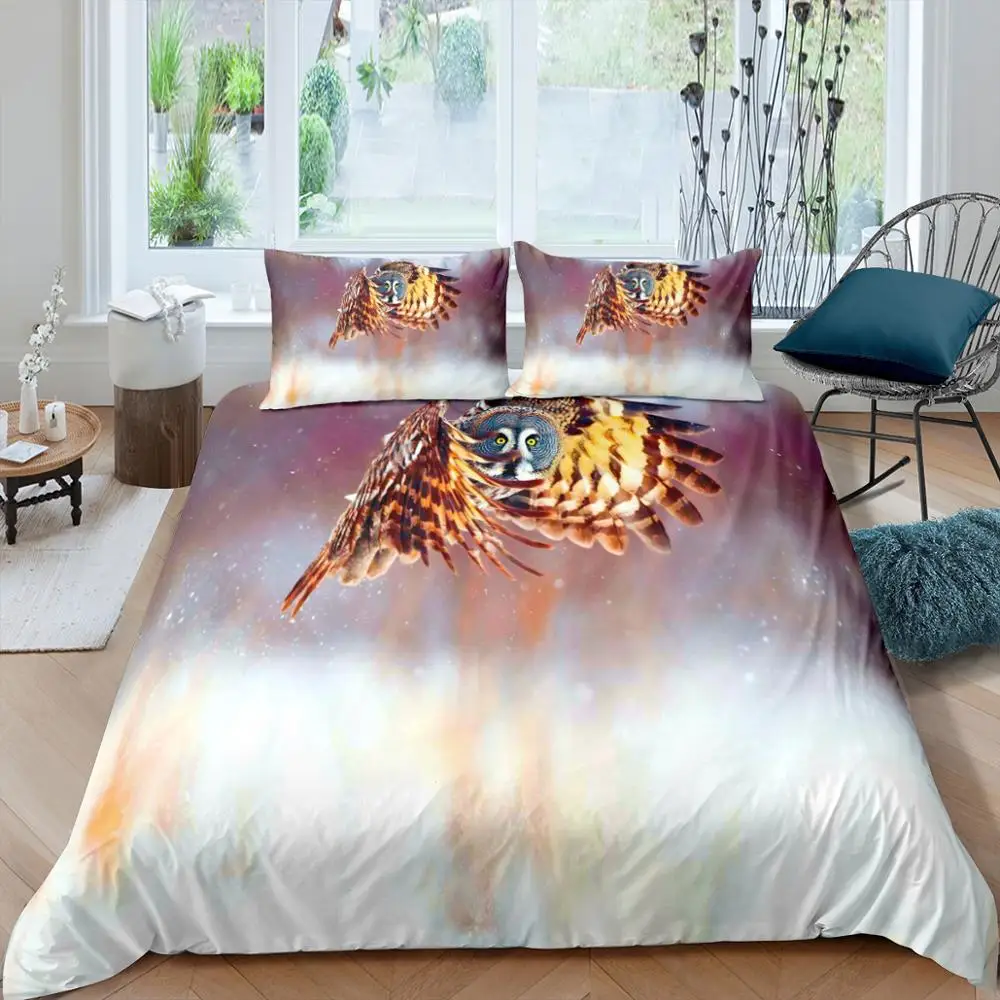 

Owl Picture Bedding Set Queen 3D Cute Printed Duvet Cover Bedclothes 2/3pcs Home Textiles Luxury High Quality Bedspread