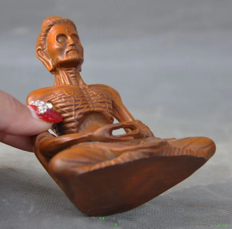 

Crafts statue Old Tibet buddhism Boxwood wood Master carved Bodhidharma Dharma Buddha statue halloween
