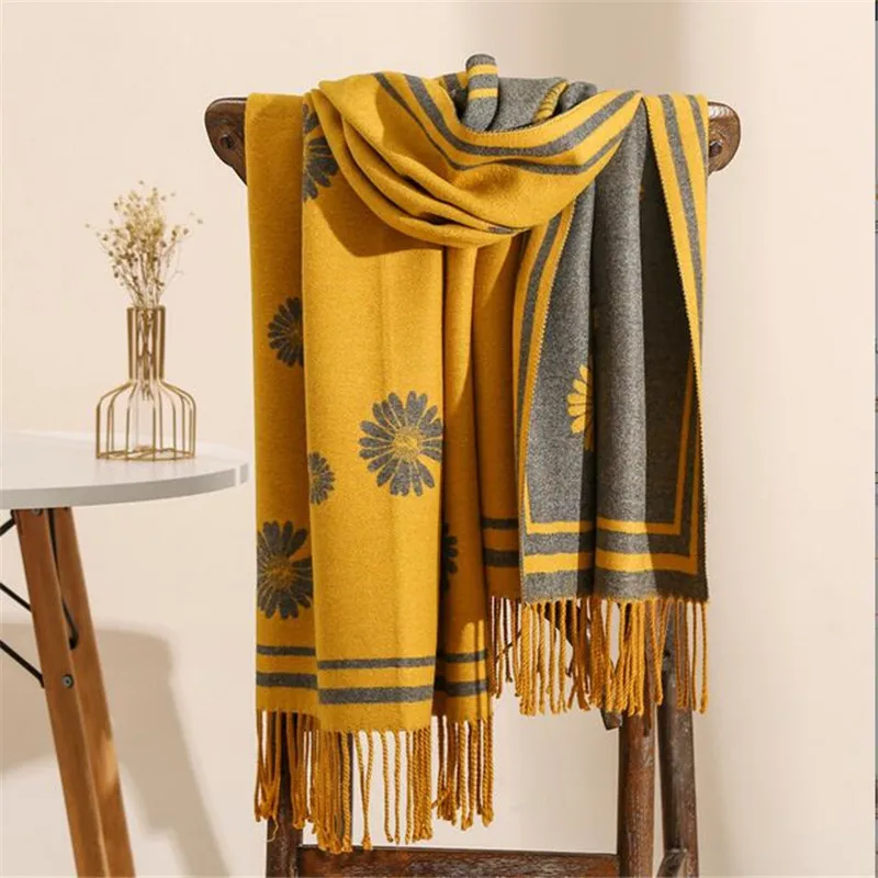 

Роскошный кашемировый шарф, зимний женский шарф из пашмины, шали, теплое одеяло, шарф, Дамский шарф с кисточками, двусторонний шарф с принтом...