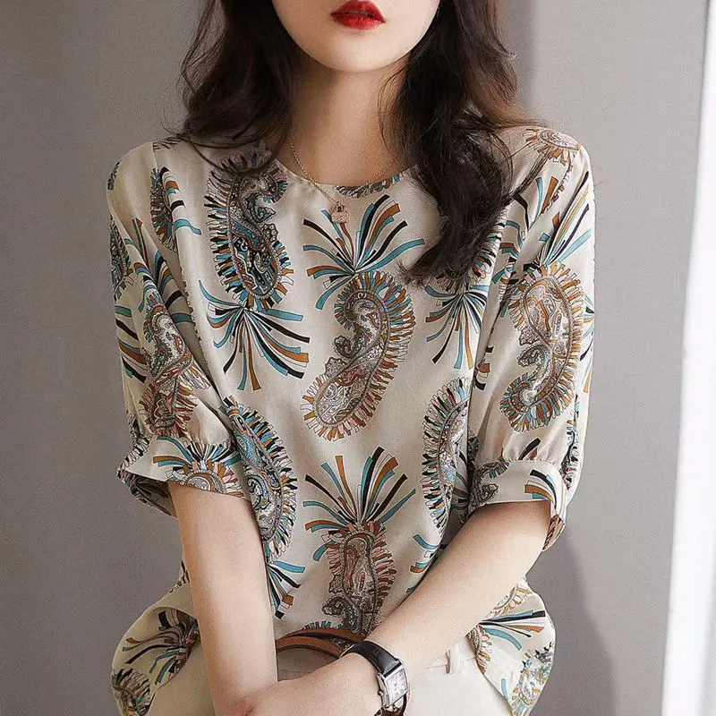 

Chiffon shirt shredded flower short sleeves women 2021 summer new Korean loose shirt top harajuku shirt Summer Tops