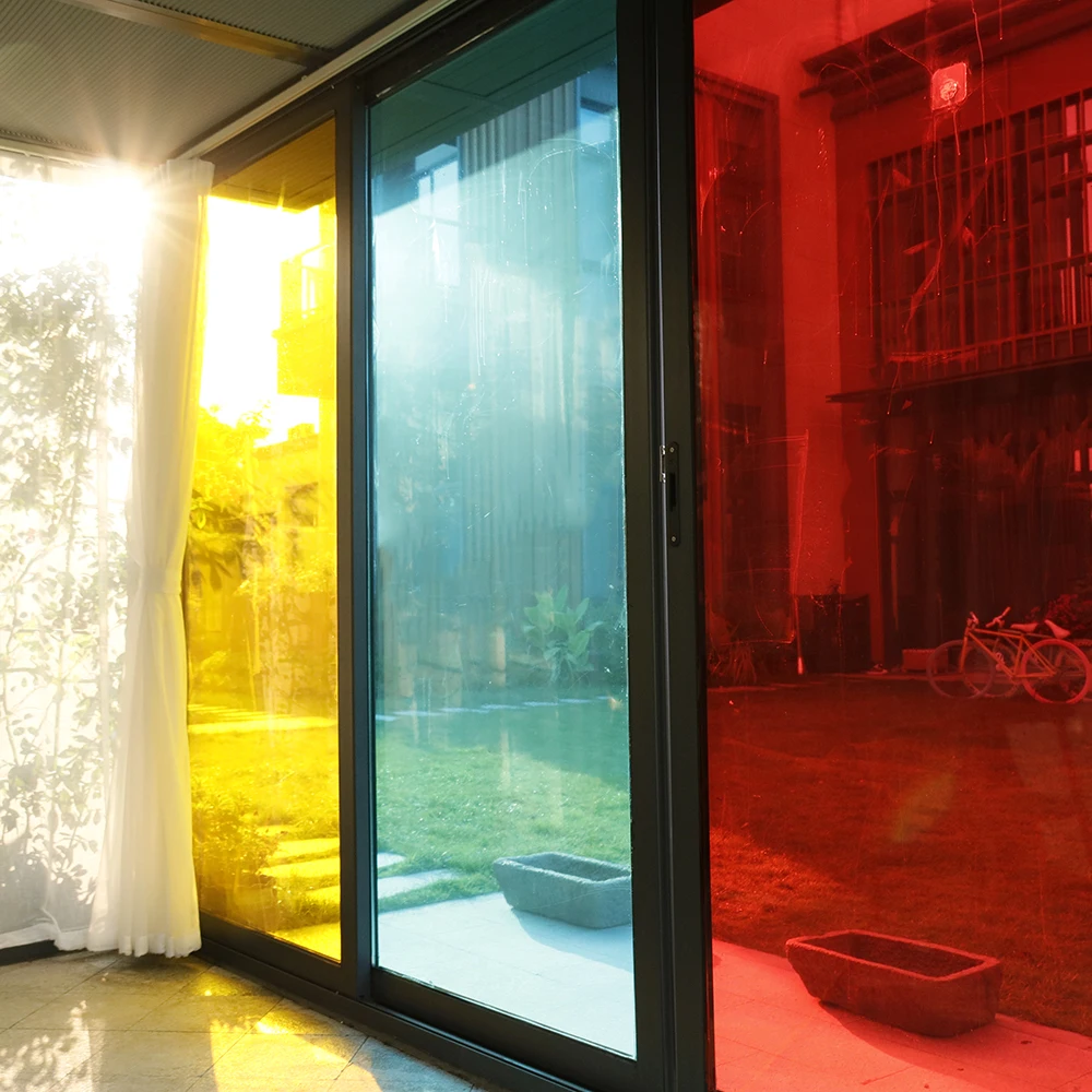 SUNICE красная/синяя/желтая декоративная оконная пленка самоклеющаяся наклейка для