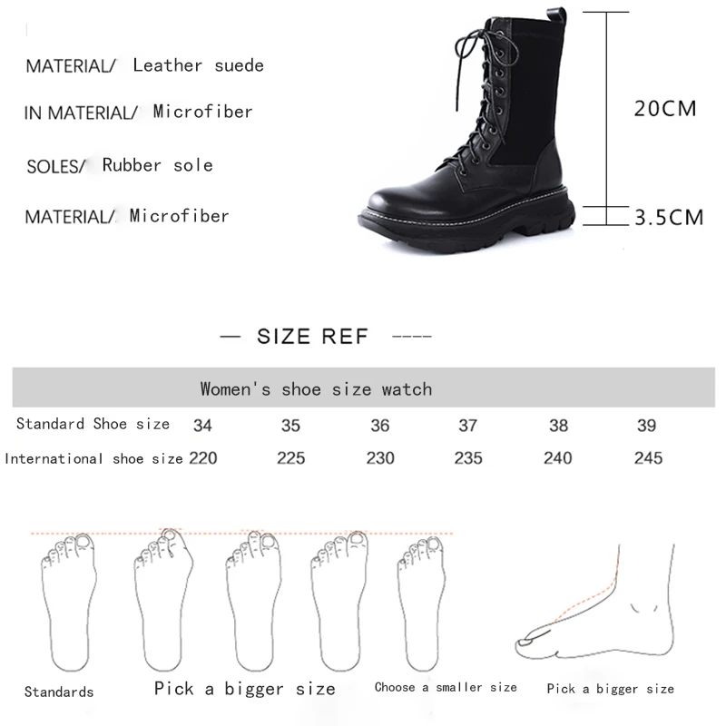 

GUIDIBASICWomen's Boots Waterproof Platform Boots Leather Ladies Mid-Tube Boots Stretch Boots British Style A04-Mumu666999-9083