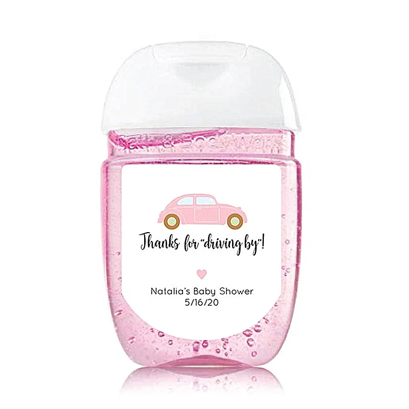 

Custom Drive By Baby Shower Stickers Drive Through Favor Stickers Drive Through Shower Hand Sanitizer Favor Labels Pink Car