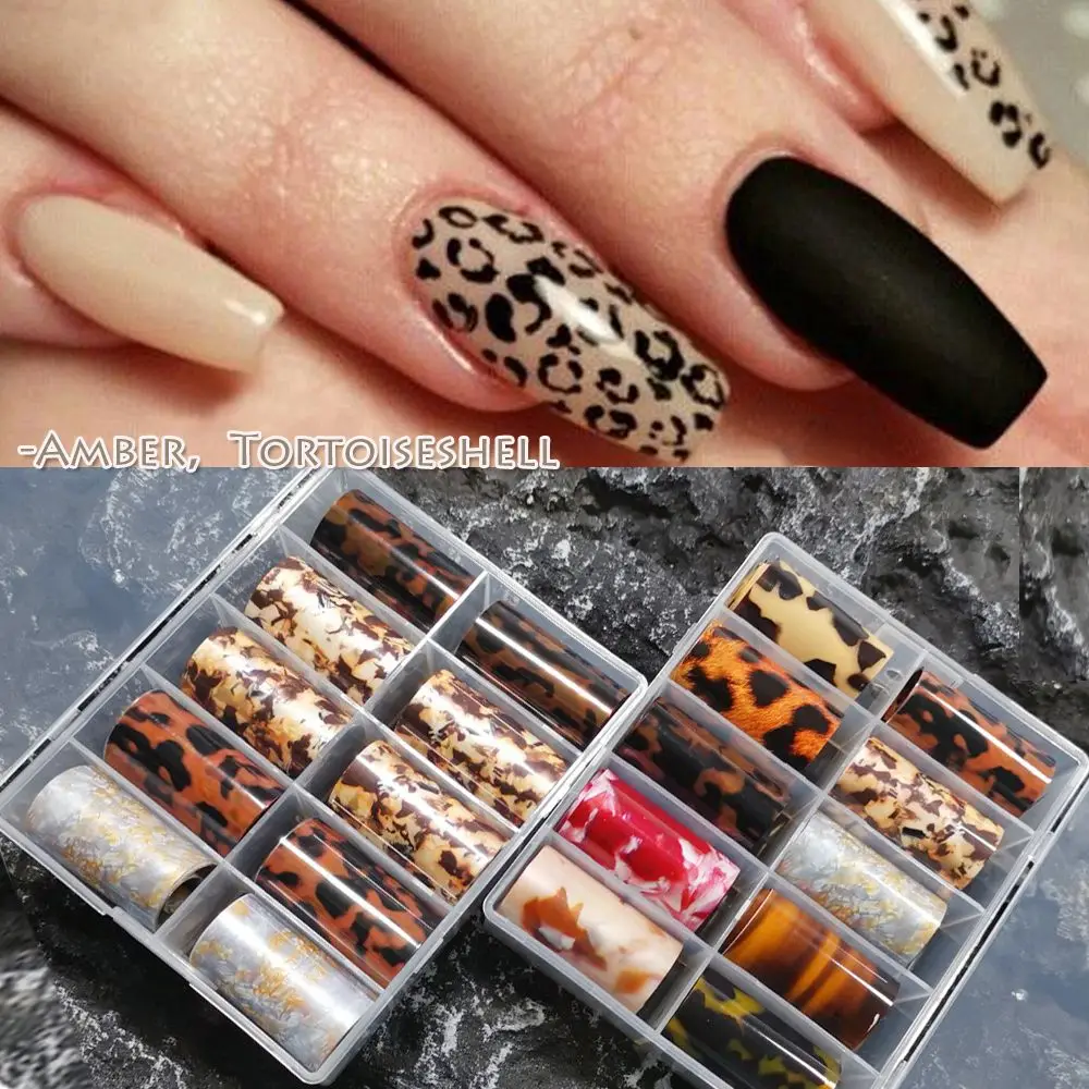 

Leopard Nail Foil Stickers Autumn Winter Amber Transfer Paper Tortoiseshell Starry Sky Manicure Nail Art Decoration