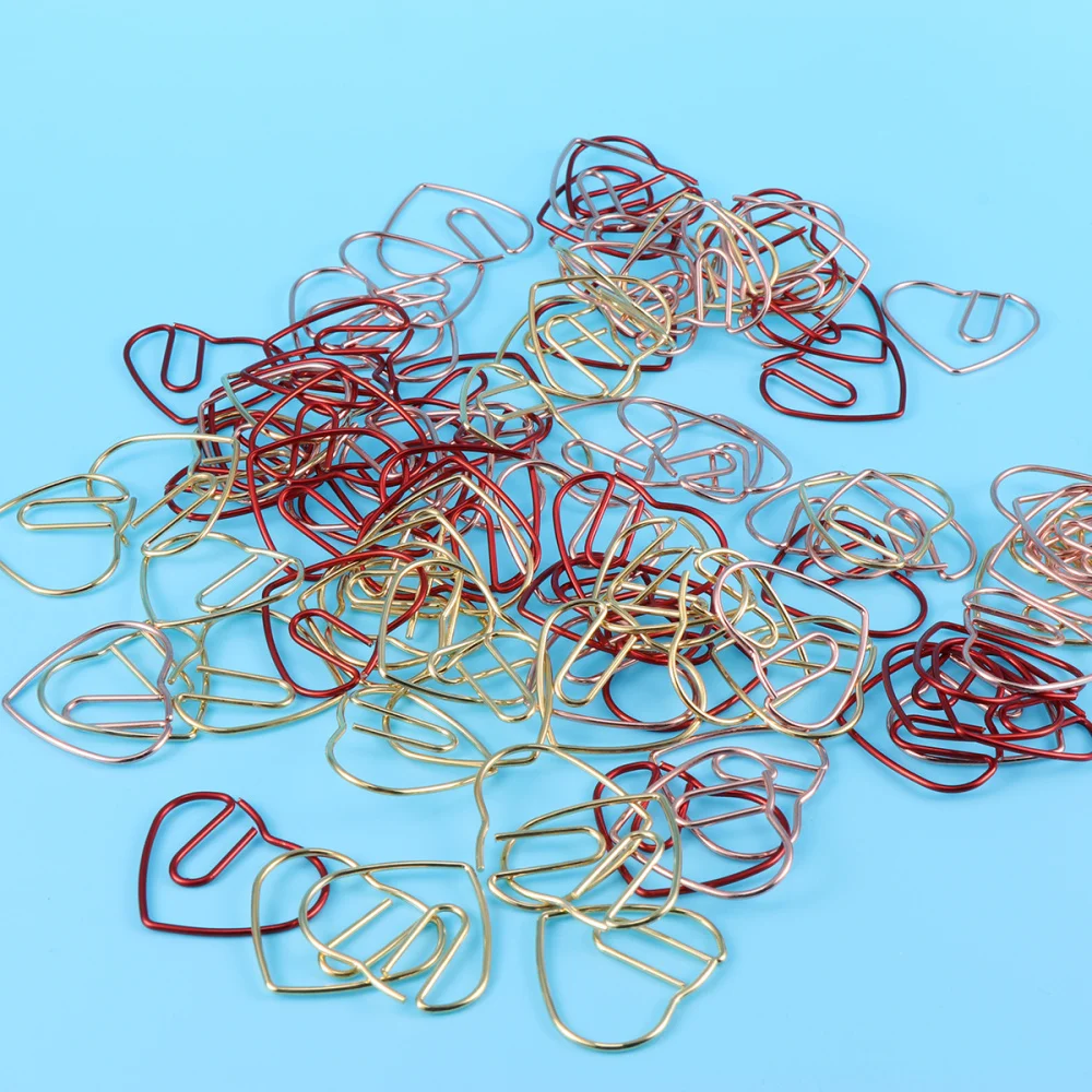 

100pcs Heart Shape Paper Clips Creative Shape for Bookmark Office School Notebook Agenda Pad (Mixed Color)