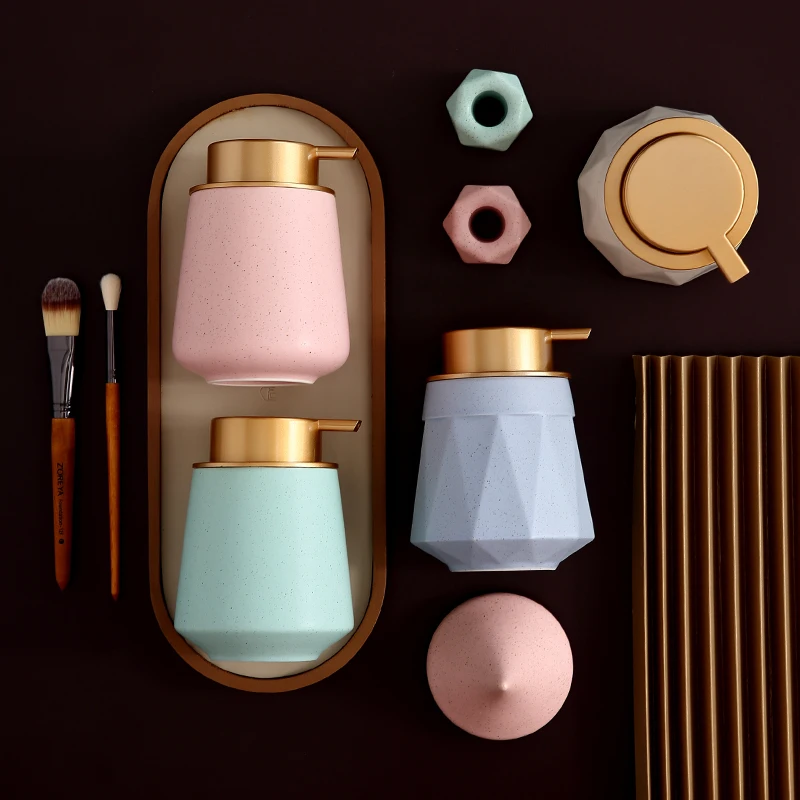 nordic style ceramic liquid soap dispenser bottles shower gel shampoo bottle hand press dispenser bathroom accessories set free global shipping