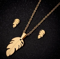 stainless steel necklace earring set for women man lovers feather gold and silver color pendant necklace engagement jewelry