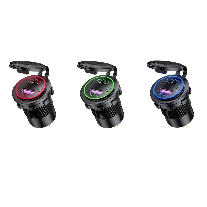 

12V QC3.0 USB Type C PD Fast Car Charger with Switch for Cellphone Tablet GPS