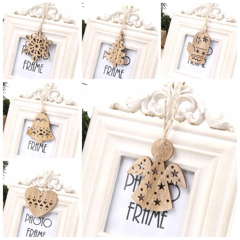 New!6PCS Cute Christmas Snowflakes&Deer&Tree Wooden Pendants Ornaments Christmas Party Decorations Xmas Tree Ornament Kids Gift