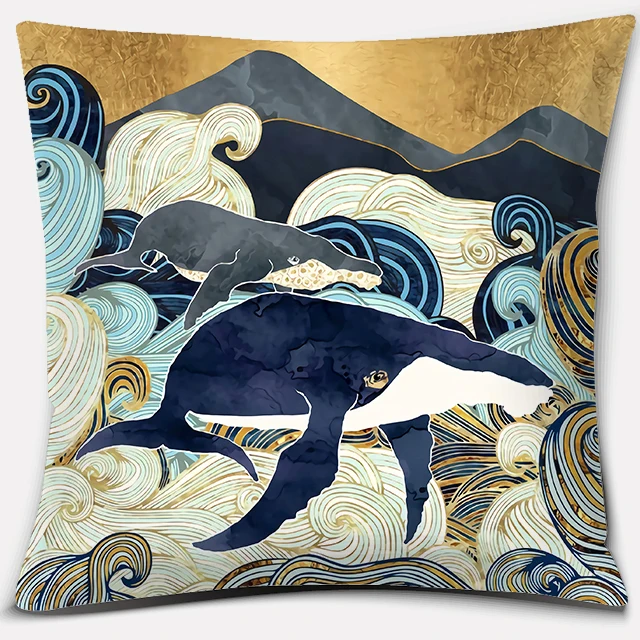 

Antique landscape animal series printed square home decoration pillowcase (45cm * 45cm)