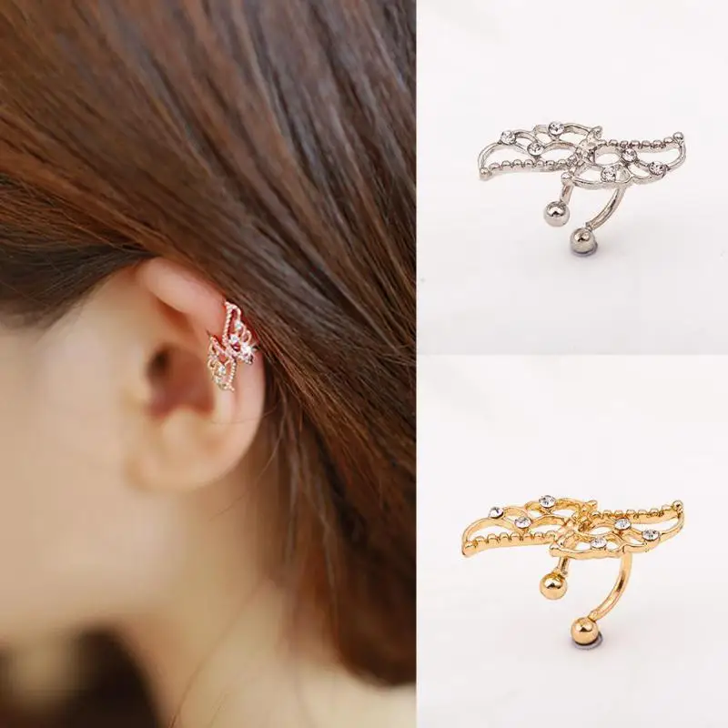 

(1pcs) New Korean Hollow Inlaid Diamond Wings Without Ear Hole Ear Clip European And American Single Female Ear Jewelry Wholesal