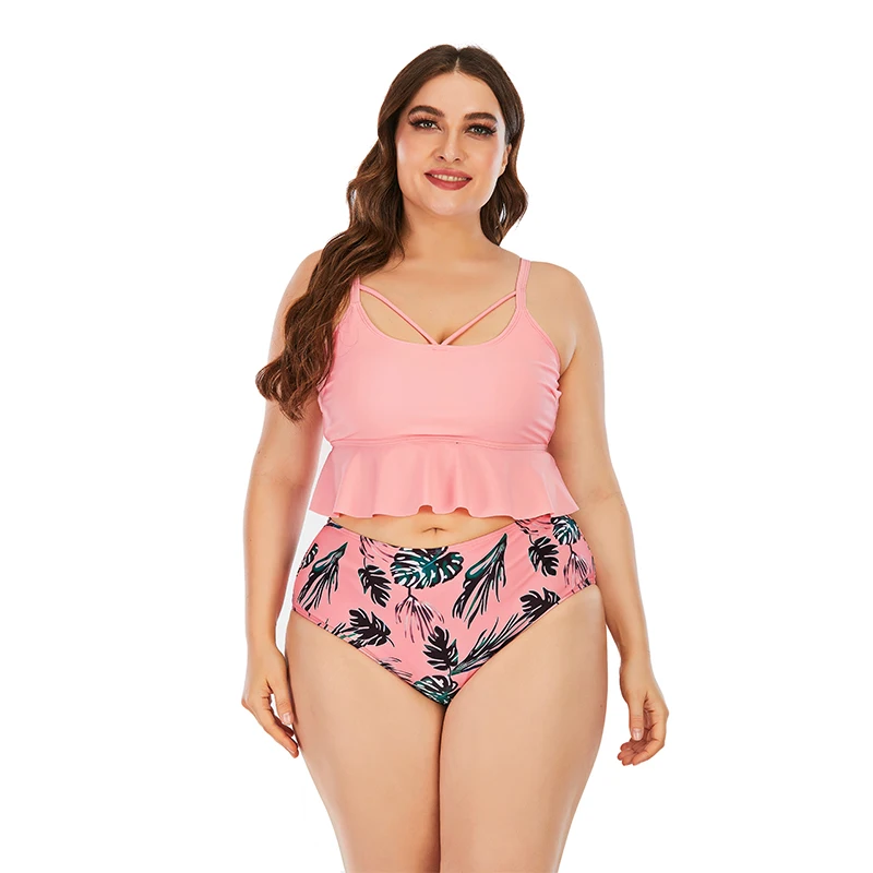 

Big Yards Woman Bathing Suit The Fat Woman BiNiki Plus Leopard Grain black ShowThin