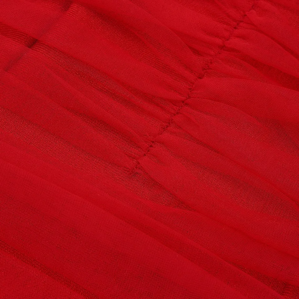 

2020 Fall New Women'S Fashion Red Long Sleeve Draping Mesh Bandage Mini Dress Bodycon Sexy Club Party Dress
