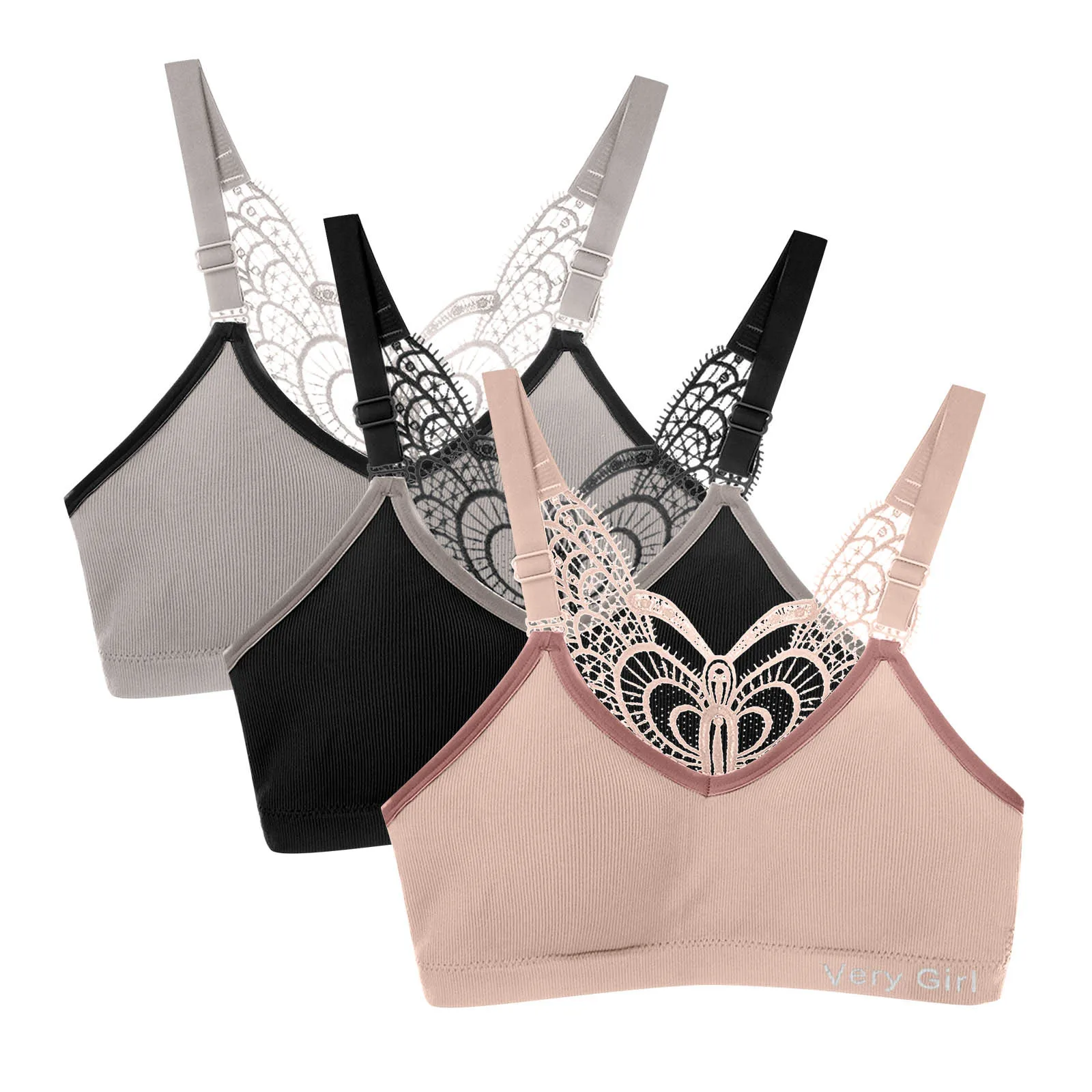 

3PCS Sexy Yoga Fitness Bra For Women Lace Wireless Breathable Underwear Gather Push Up Lingerie Seamless Backless Bralette