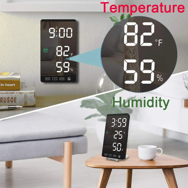 6-дюймовый светодиодный зеркальный будильник часы сенсорная кнопка цифровые