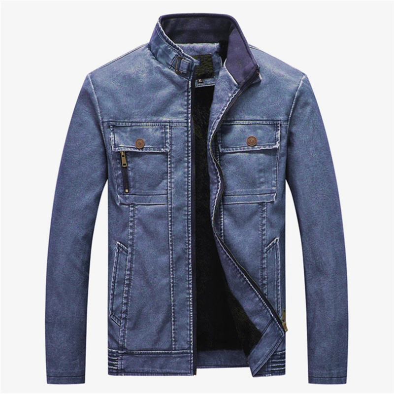 Куртка мужская из искусственной кожи повседневный приталенный Бомбер