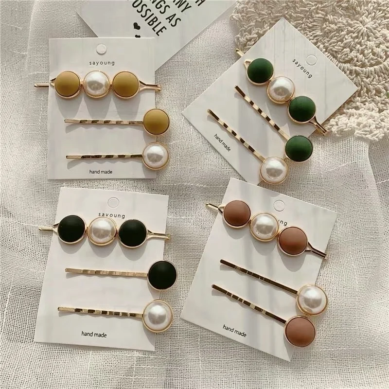 

3 шт./комплект, женские заколки для волос с жемчужными пуговицами