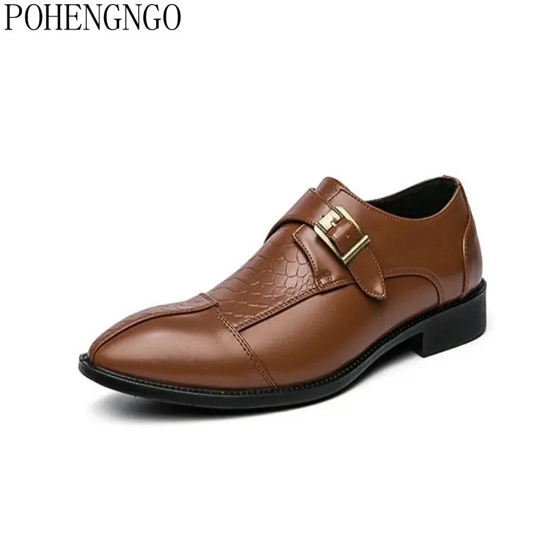 

2021 New Dress Men Shoes Fashion Belt Buckle Oxfords Formal Shoes Slip On Brogue Shoes Men Leisure Business Footwear Plus Size