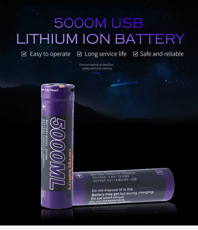 10PCS 5000ML USB 18650 3500mAh 3.7V Li-ion battery Rechargebale + wire | Электроника