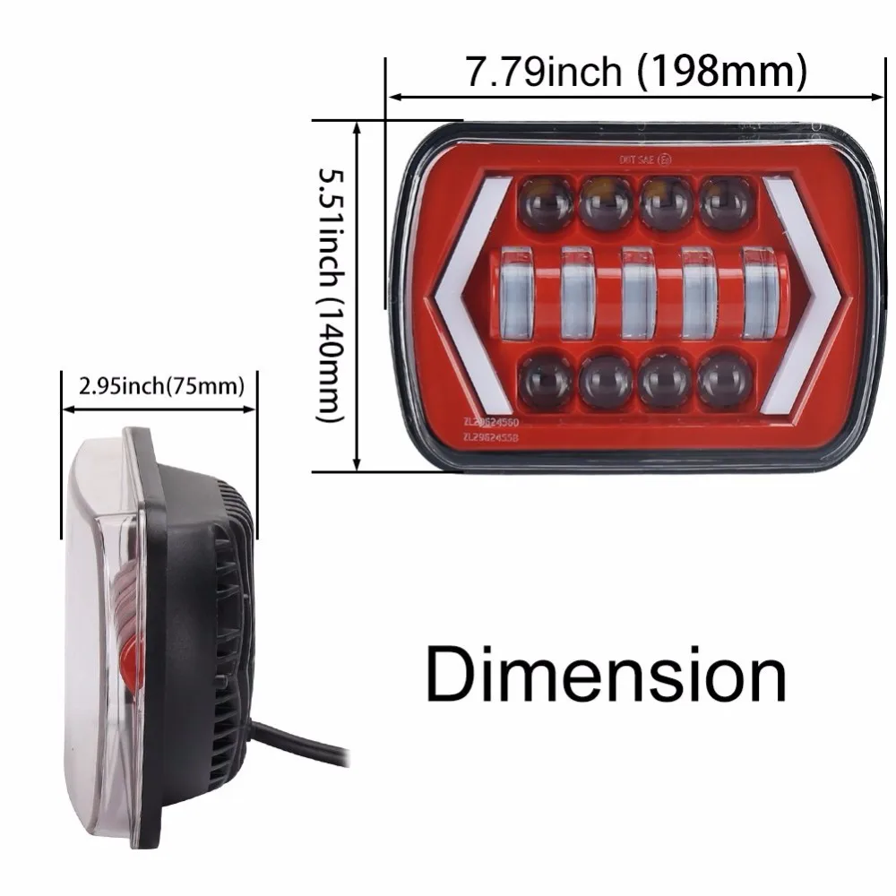 5X7 &quot6X7&quot Rectanguler Автомобильные светодиодные фары 55 Вт с указатель поворота 12/24V Led