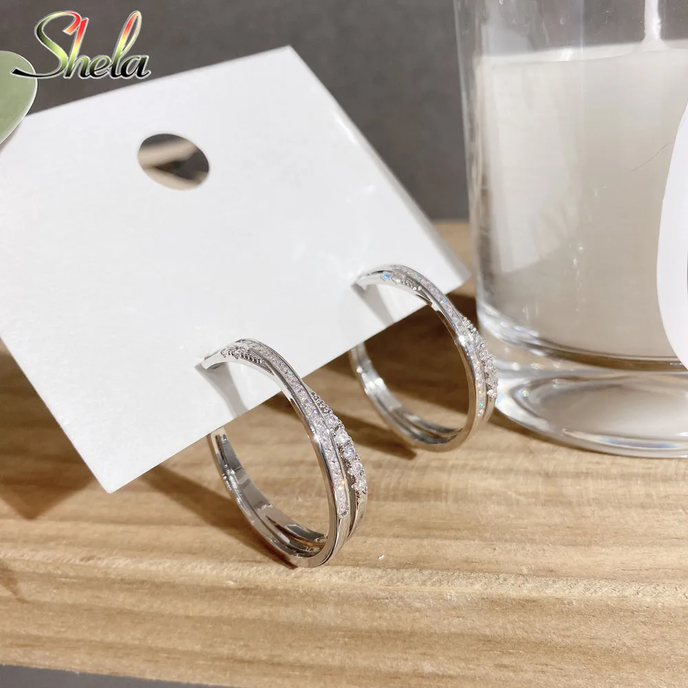 

Top Quality Round Circle Hoop Earrings Women AAA Zircon Charm Minimalist Exquisite Accessories Pendant Trendy Jewelry S925 Pin