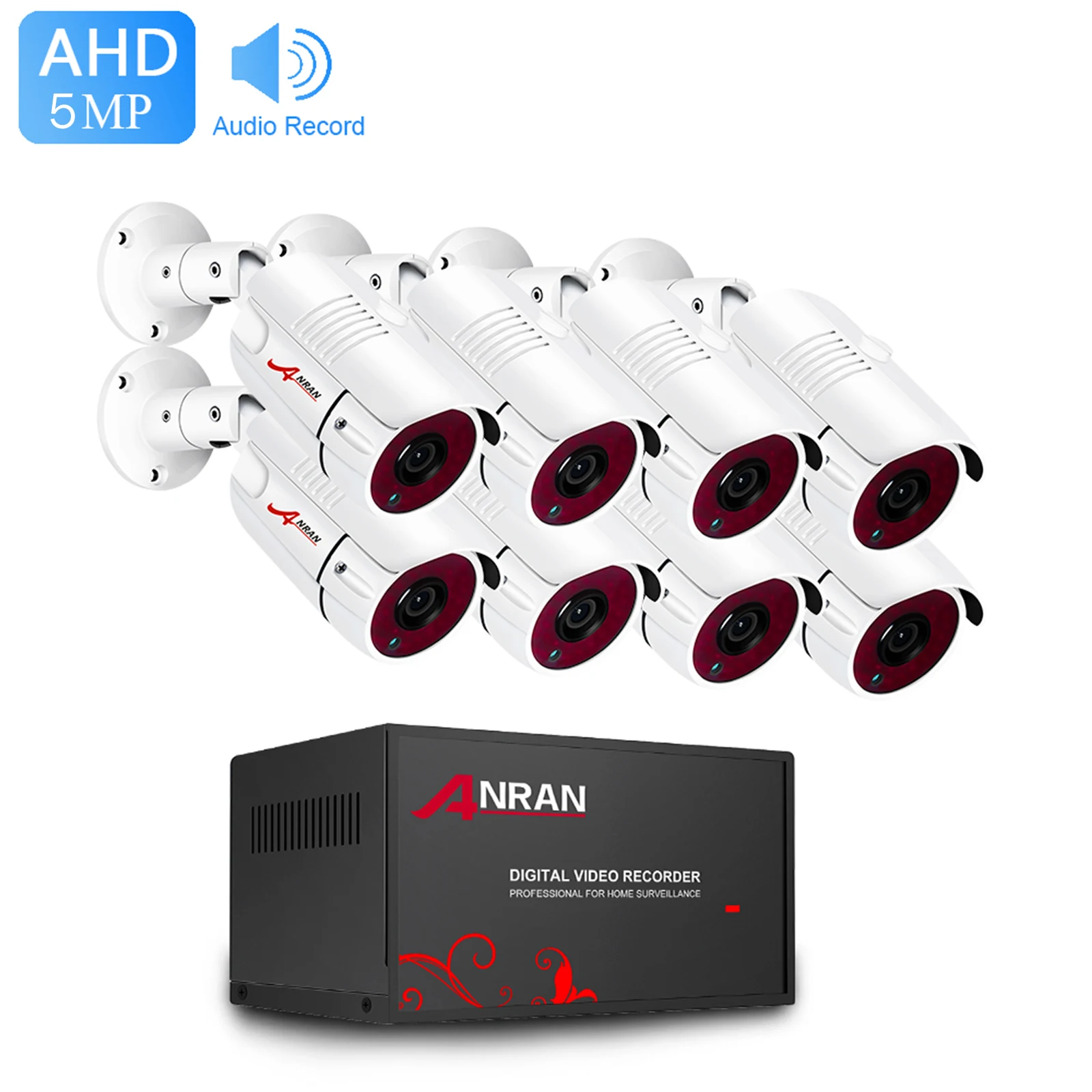 

5MP Home Security Cameras System,8CH DVR Video Recorder+8pcs 5.0MP Cameras,IP66 Weatherproof Indoor Outdoor Motion Alert