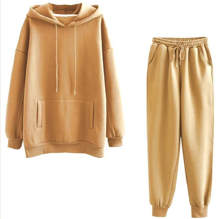 

WEPBEL Autumn Winter Casual Loose Sports Suit Women's Fashion Long Sleeve Pocket Hooded Sweatshirt + Lace-up Pencil Pants Suit