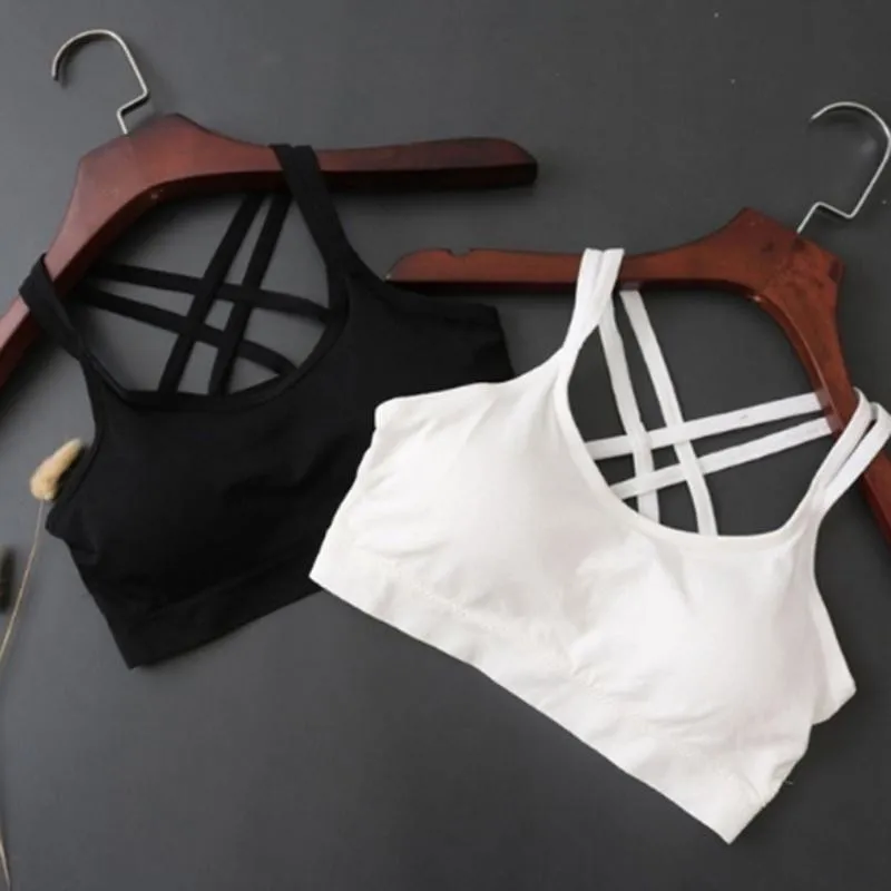 

Ladies Padded Sports Bras Cross Straps Sport Bra Top Women Shockproof Breathable Fitness Running Gym Vest Top Sportswear