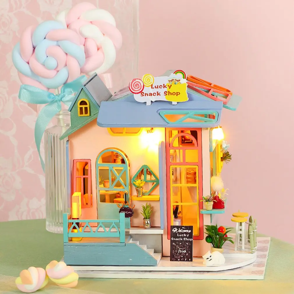 

Большой миниатюрная мебель для кукольного дома Строительный набор для кукольного домика, Румбокс, дом, сад, деревянный игрушечные дома