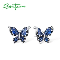 santuzza silver earrings for women pure 925 sterling silver blue butterfly trendy girl gift party fine jewelry handmade enamel