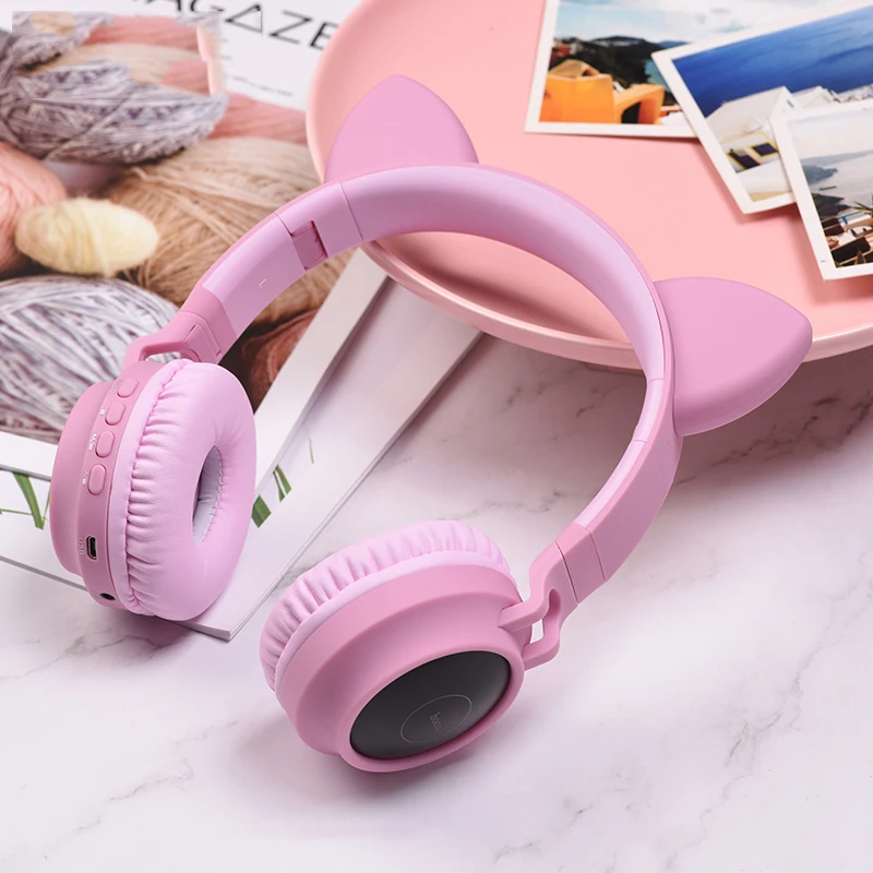 hoco gaming led bluetooth headphones girl headset for phone music pc laptop kids headphones tf card 3 5mm plug with microphone free global shipping