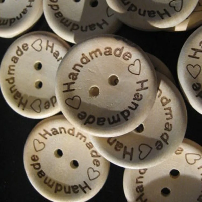 100pcs/pack 15/20mm High Quality Hand Made With Love Sewing Wood Button Round Decorative Craft Buttons Clothing Supplies | Дом и сад