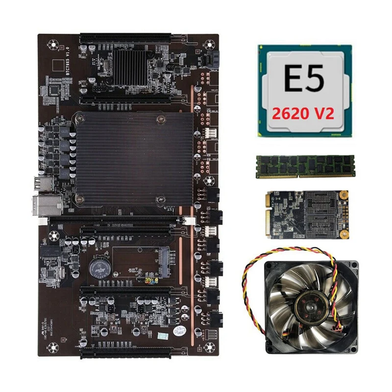 X79 H61 BTC Mining Motherboard 5X PCI-E Support 3060 3070 3080 GPU with E5 2620 V2 CPU RECC 4GB DDR3 Memory 120G SSD+Fan | Компьютеры и