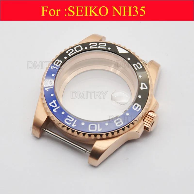 

Watch parts, 40mm Electroplated rose gold case.For 20 mm stainless steel adjustable length strap, nh35 movement case