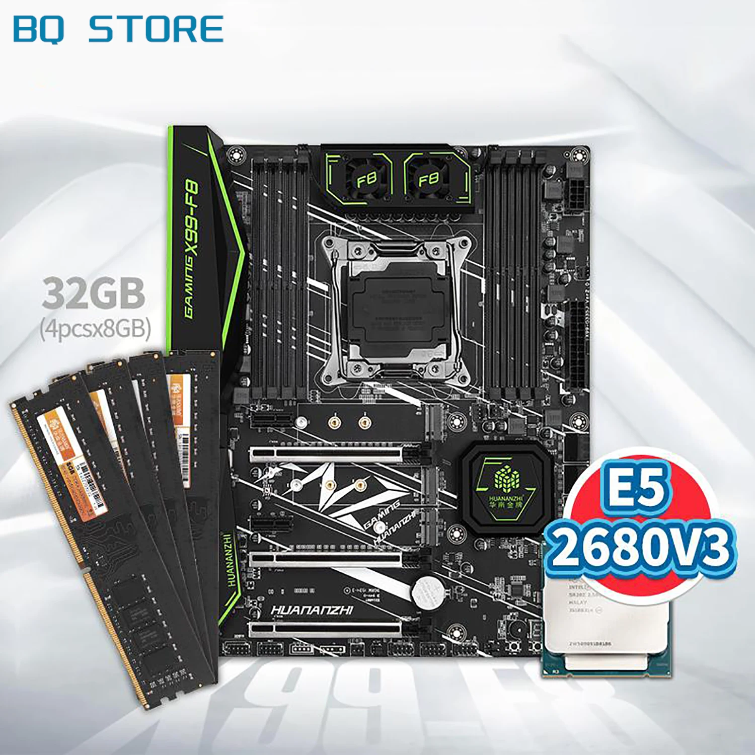 

HUANANZHI X99 F8 X99 Motherboard with Intel XEON E5 2680 V3 with 4*8G DDR4 NON-ECC memory combo kit set NVME SATA 3.0 USB 3.0